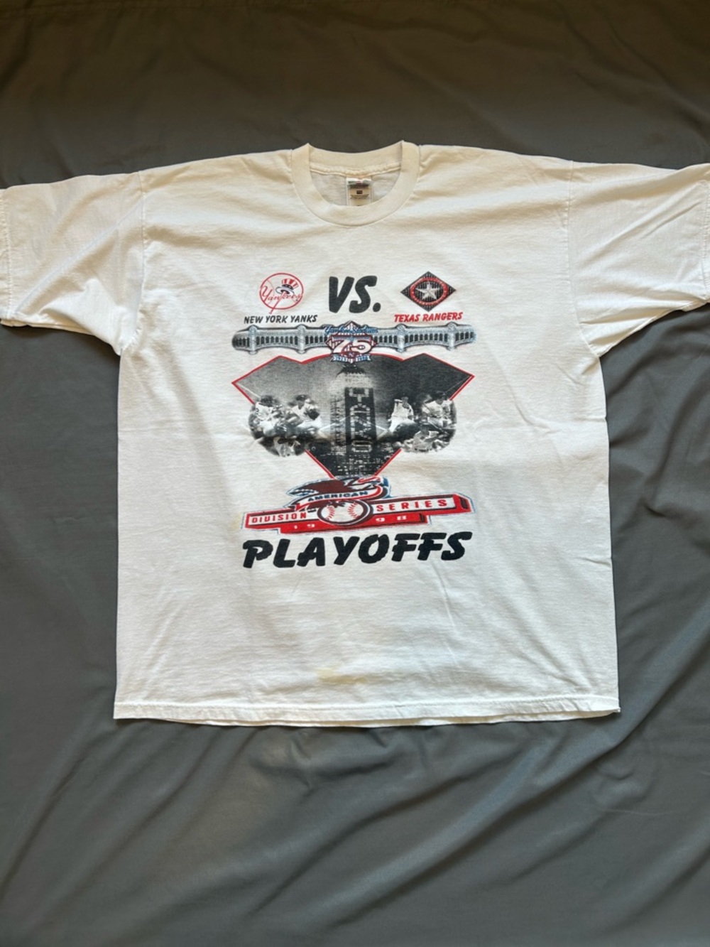 Fruit of the Loom White Yankees vs Rangers Playoffs Graphic Tee